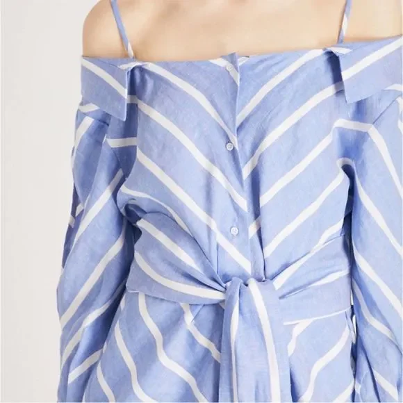 NWT Maje blue and white stripe cold shoulder shirt dress midi